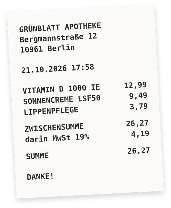 Ein Apothekenbeleg über 26,27 €.